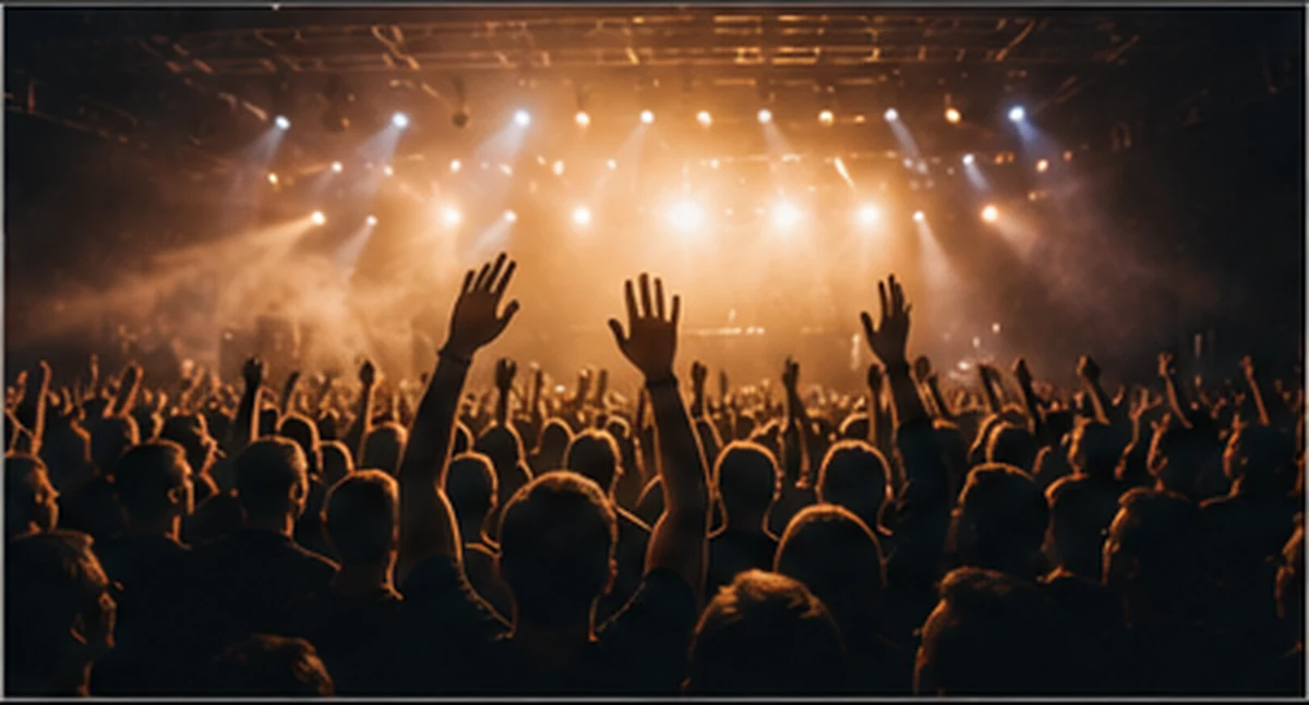 Publik framför en upplyst konsertscen